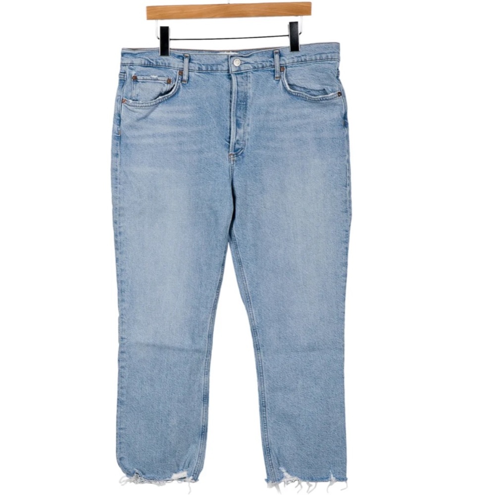 AGOLDE high rise straight leg jeans in light wash